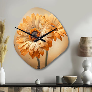 Orange And White Daisy's I - Asymmetric Metal Wall Clock